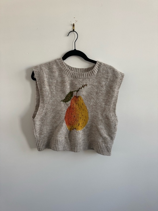 Cider Sweaters - Cider Beige Knit Sweater Vest with Pear Motif
